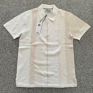 Fila Knit Polo Mens Small‎ Textured Cream Palazzo Paris Vintage Track Striped